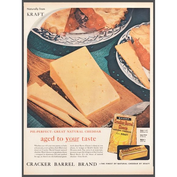 1959 Kraft Cracker Barrel Cheese Vintage Print Ad Cheddar Charcuterie Wall Art - Picture 1 of 1
